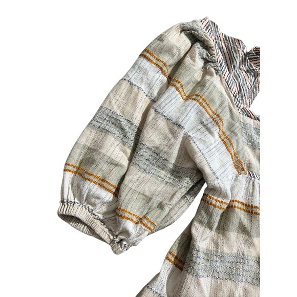 Free People Striped Puff Sleeve Mini Dress Cottage Core Boho Smocked Dress Sz L - Picture 6 of 16